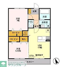 ルーチェ南八幡 2階2LDKの間取り