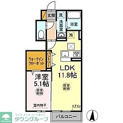 リッチモンブラン 1階1LDKの間取り