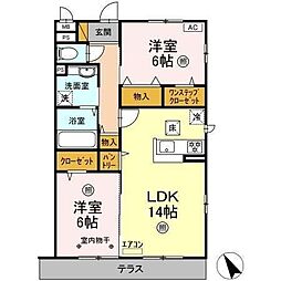 エスポワール　ソレーユ 1階2LDKの間取り