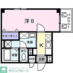 ソレイユ　ツダヌマ 3階1Kの間取り