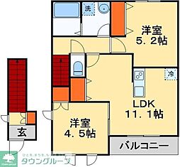 サンスルガＣ 2階2LDKの間取り