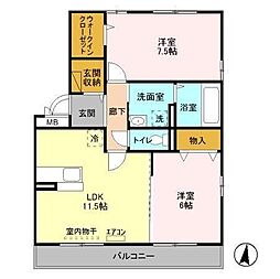 クロシェットB 2LDKの間取図画像