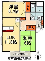 パレアージュD棟 2LDKの間取図画像