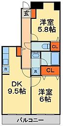 シャトーイノハナ 2DKの間取図画像