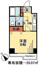 アグレ本八幡 1Kの間取図画像