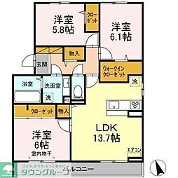 グランテージ海神H棟 3LDKの間取図画像
