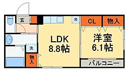 プラムハイツ 1LDKの間取図画像