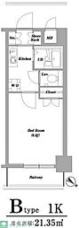 RESIDIA門前仲町 1Kの間取図画像