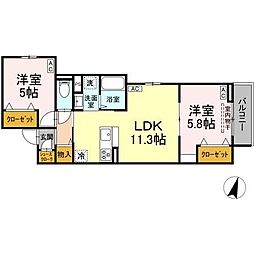 セレスティア西亀有 2LDKの間取図画像