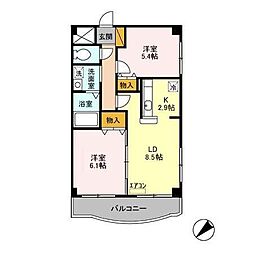 メルベーユ 2LDKの間取図画像