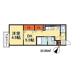 イーグルワン 1DKの間取図画像