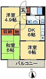 グレース田喜野井1番館 3DKの間取図画像