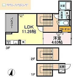 アンジュール西小岩 3階1LDKの間取り