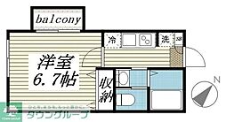 セカンドダウン 2階1Kの間取り