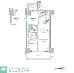 都営大江戸線 門前仲町駅 徒歩9分の賃貸マンション 7階2LDKの間取り