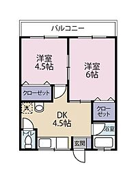 あいかわアパート 202 2階2DKの間取り
