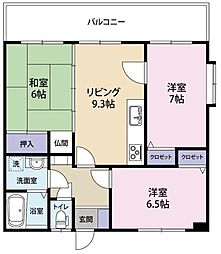 パールハイツMIYAZAKI 3階3LDKの間取り