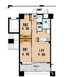 クリエート日赤通り 2LDKの間取図画像