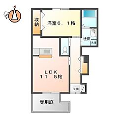 JR牟岐線 阿波富田駅 徒歩14分の賃貸アパート 1階1LDKの間取り