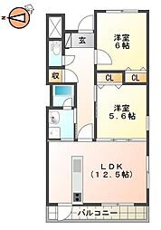 JR徳島線 佐古駅 徒歩21分の賃貸マンション 3階2LDKの間取り