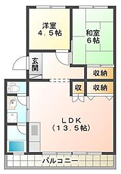 天神マンション1 2LDKの間取図画像
