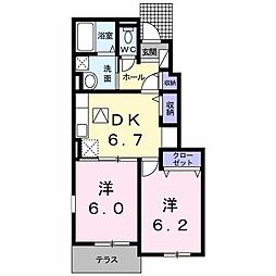 JR徳島線 徳島駅 バス14分 新浜町二丁目下車 徒歩4分の賃貸アパート 1階2DKの間取り
