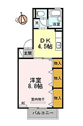JR高徳線 吉成駅 3.5kmの賃貸アパート 1階1DKの間取り