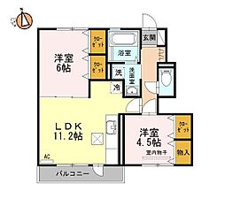 JR牟岐線 阿波富田駅 3.6kmの賃貸アパート 1階2LDKの間取り