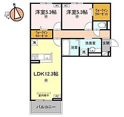 サンセール問屋町 2LDKの間取図画像