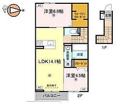 JR徳島線 佐古駅 徒歩17分の賃貸アパート 2階2LDKの間取り