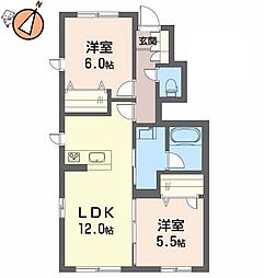 JR牟岐線 阿波富田駅 3.9kmの賃貸アパート 1階2LDKの間取り