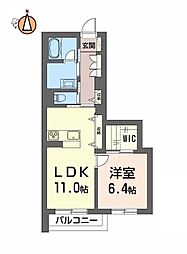 JR徳島線 佐古駅 徒歩22分の賃貸アパート 2階1LDKの間取り