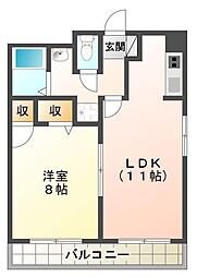JR徳島線 佐古駅 徒歩8分の賃貸マンション 6階1LDKの間取り
