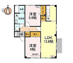 JR徳島線 蔵本駅 徒歩22分の賃貸アパート 1階2LDKの間取り
