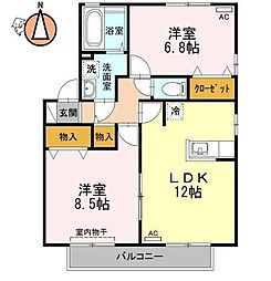 JR徳島線 佐古駅 徒歩17分の賃貸アパート 1階2LDKの間取り