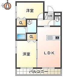 JR牟岐線 阿波富田駅 徒歩17分の賃貸マンション 1階2LDKの間取り