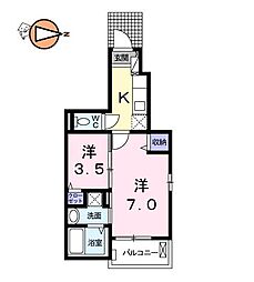 アグレアーブルB 2Kの間取図画像
