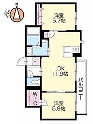 グランドベレオ田宮 2LDKの間取図画像