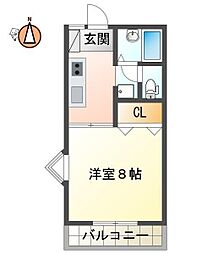 エルメゾン蔵本 1Kの間取図画像