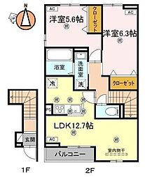 グランツ上福万 A棟 2LDKの間取図画像