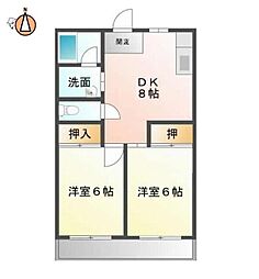 アクアハイツ 2DKの間取図画像