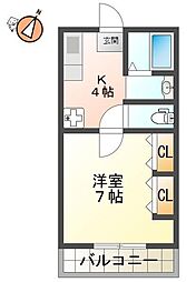 LIVELIFE蔵本 1Kの間取図画像