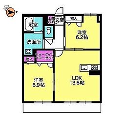Rusherio 2LDKの間取図画像
