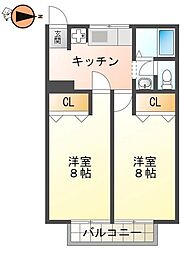 セジュール林B 2DKの間取図画像