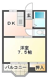 パレス佐古 1DKの間取図画像