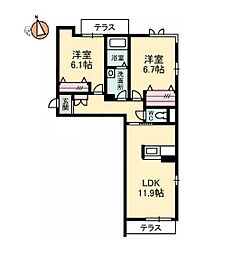 エクサン・プロヴァンス・末広 2LDKの間取図画像