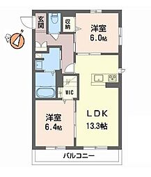Rusherio 2LDKの間取図画像