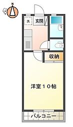 あべハイツ2 1Kの間取図画像