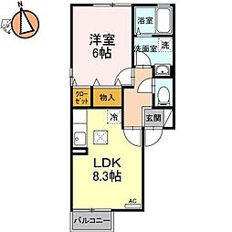 JR徳島線 徳島駅 徒歩18分の賃貸アパート 1階1LDKの間取り