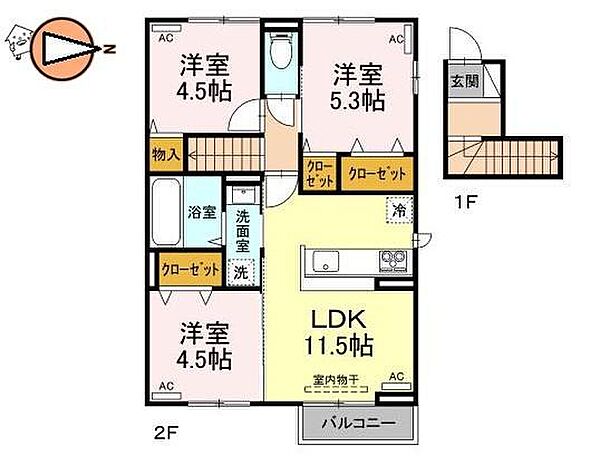 徳島県徳島市庄町3丁目(賃貸アパート3LDK・2階・58.62㎡)の写真 その2